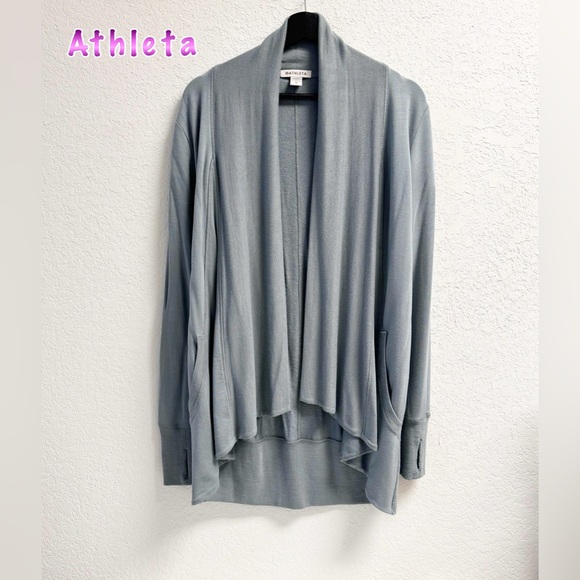 Athleta Sweaters - Athleta Pranayama Wrap Slate Gray Blue Pocket Wrap CardiganWomans Oversized XS